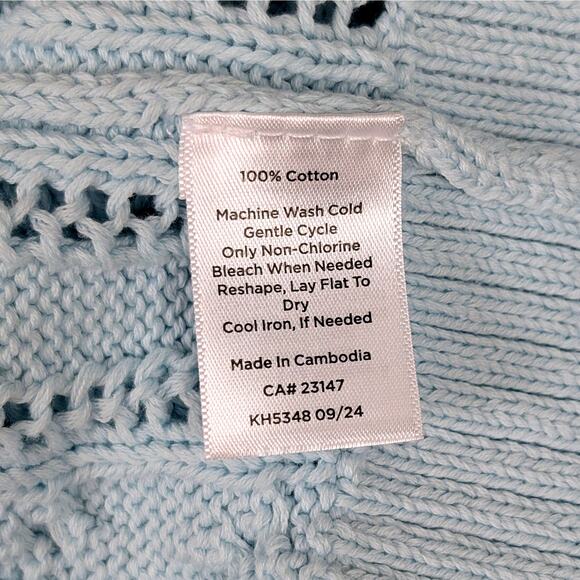 Talbots Open Knit Cable Crewneck Sweater Womens M Light Aqua Mint Coastal Preppy - Picture 7 of 11